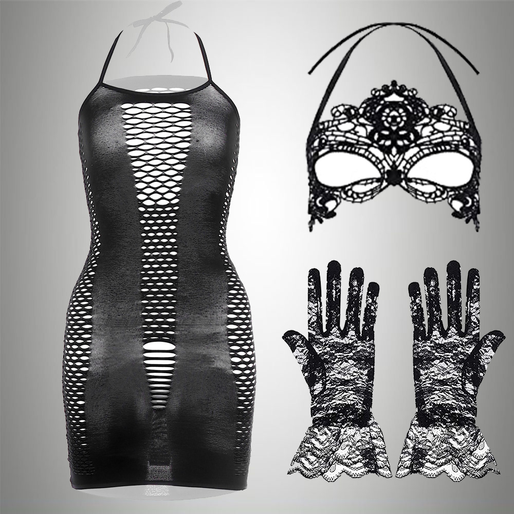 3 IN 1 Set Exotic Dress+Mesh J - Bodystocking Fishnet incelemesi ve fiyatı