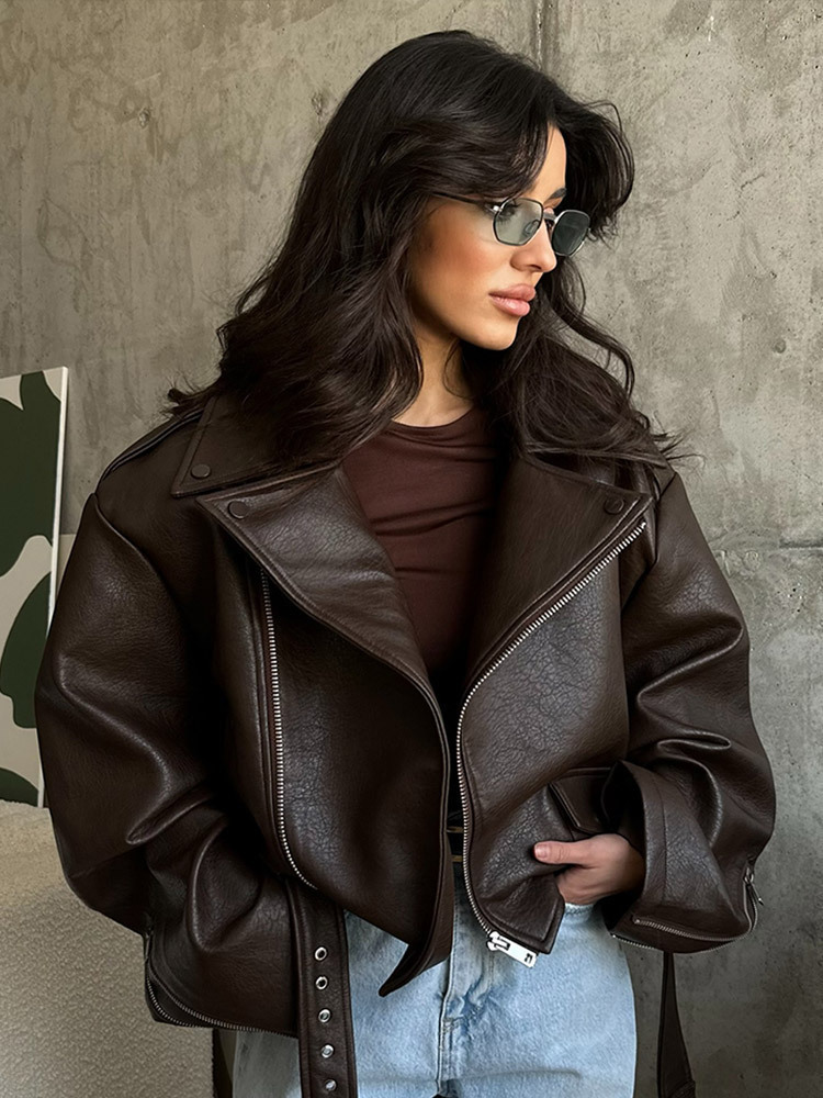 With Belt Leather Jacket Coat  - Corset Waist Cinch incelemesi ve fiyatı