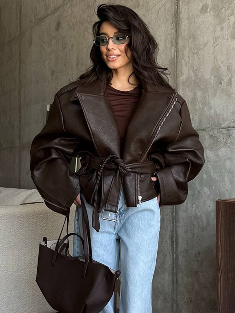 With Belt Leather Jacket Coat  - Corset Waist Cinch incelemesi ve fiyatı