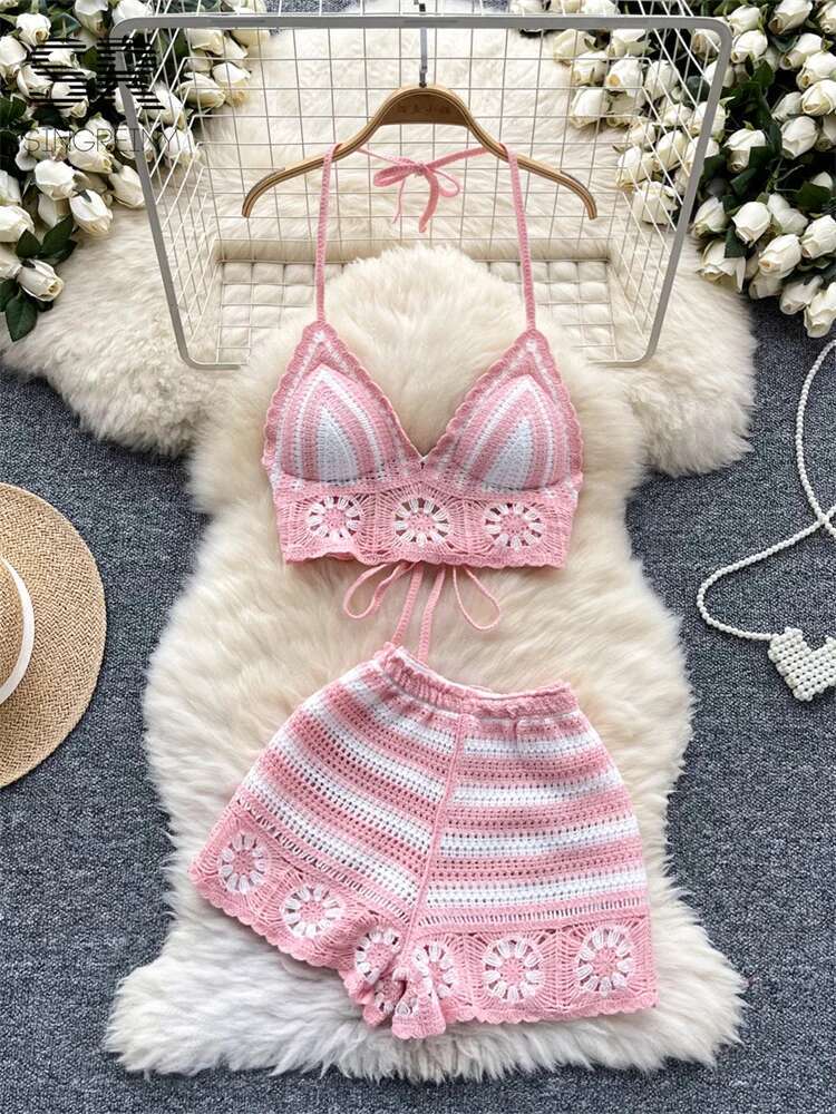 Beach Vacation Knit 2pcs Suits - Cami Top Lace incelemesi ve fiyatı