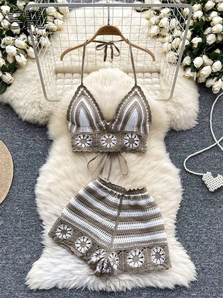 Beach Vacation Knit 2pcs Suits - Cami Top Lace incelemesi ve fiyatı