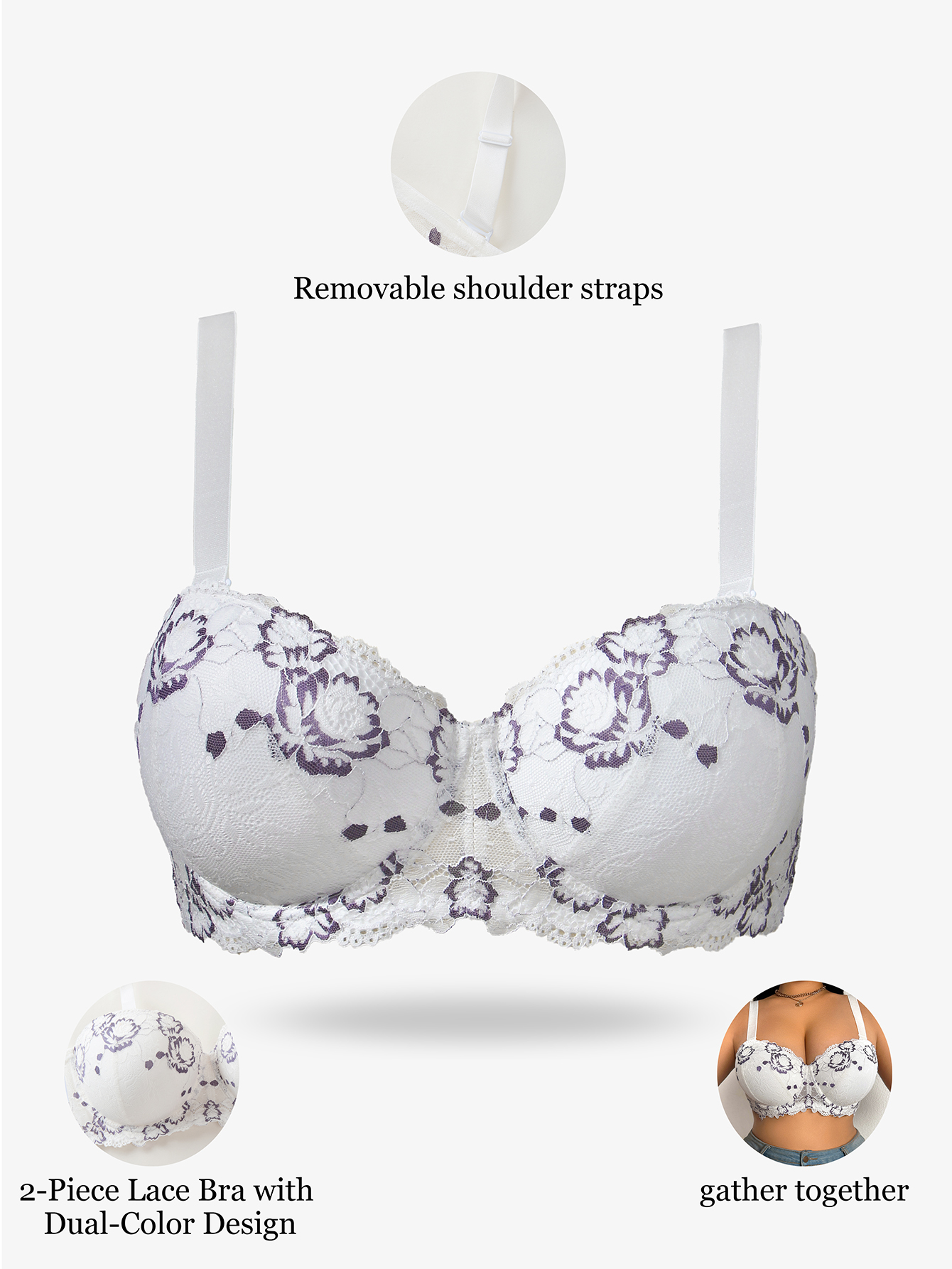 Plus Size Lace & Embroidery Wo - Push Up Bra Padded incelemesi ve fiyatı