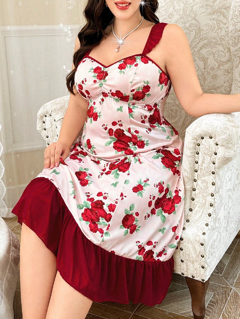 Plus Size Women's Floral Print - Cami Top Lace incelemesi ve fiyatı