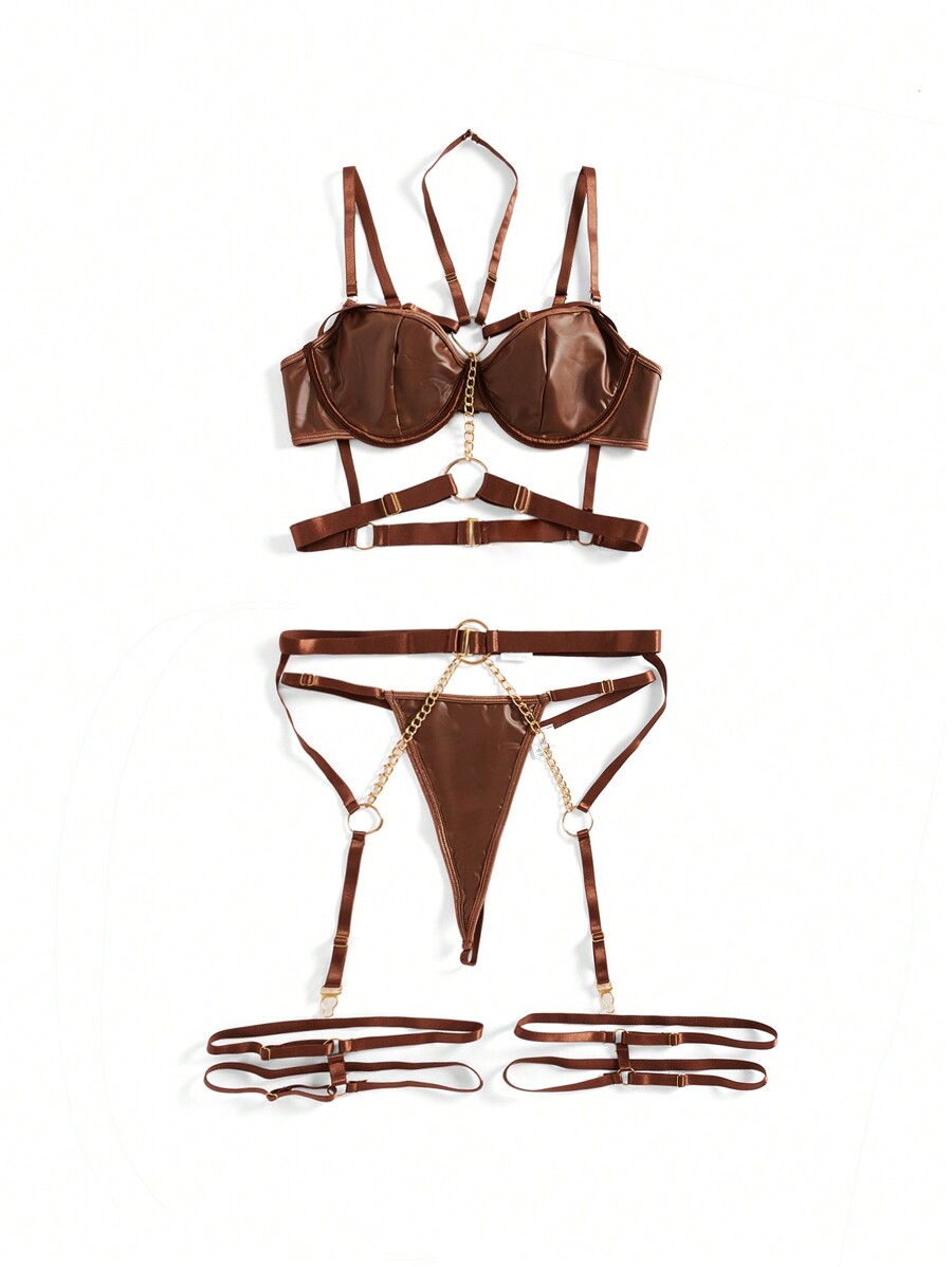 Patent Leather Underwire Bra A - Garter Belt Set incelemesi ve fiyatı