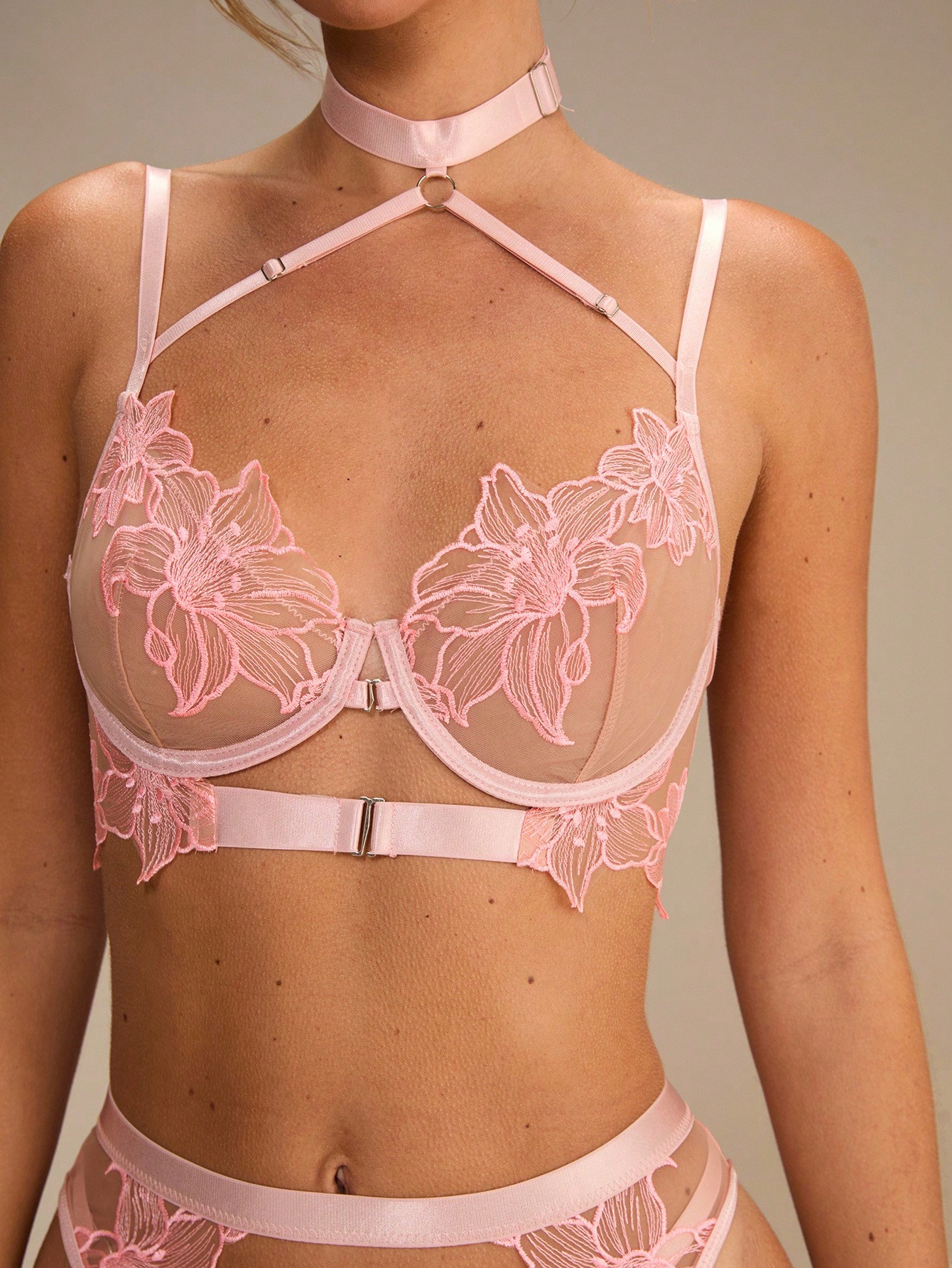 Pink Floral Lace Sheer Front-O - Garter Belt Set incelemesi ve fiyatı